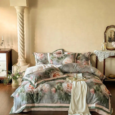 Vintage Romantic Rose Oil Printing Wedding 1000TC Egyptian Cotton Bedding Set